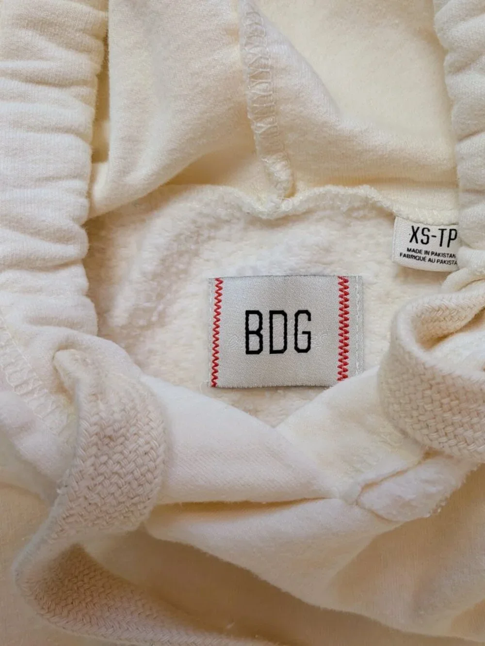 BDG Cream Off-White Cropped Fleece Hoodie Size XS - Picture 3 of 5